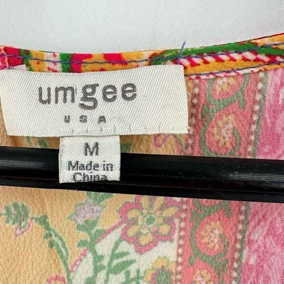 Umgee Tie Front Boho Hippie Blouse Womens Size Medium Folkloric Flutter Sleeve - Picture 5 of 10